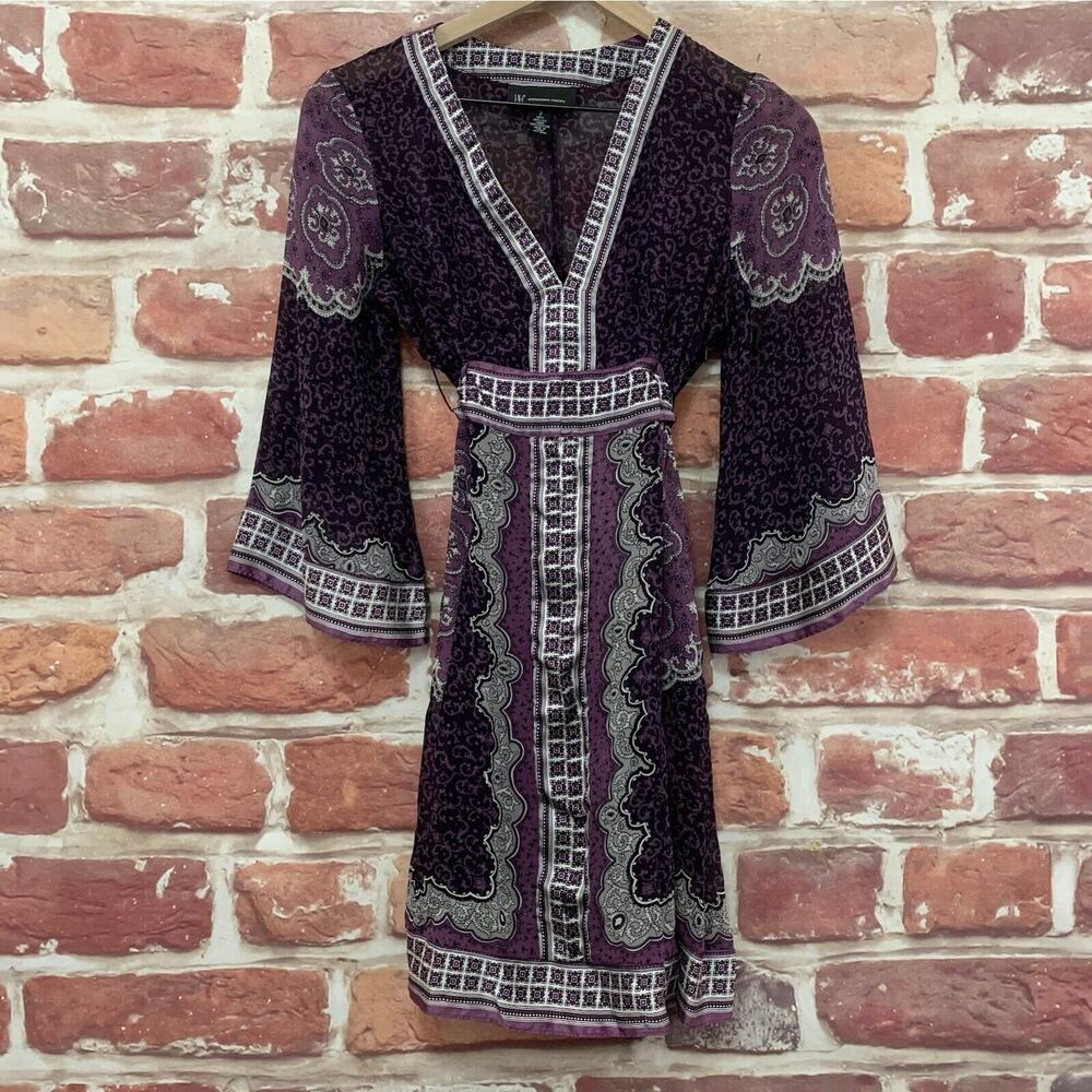 INC International Concepts Dress 2 Purple 100% Silk Boho Floral Casual Zip Up